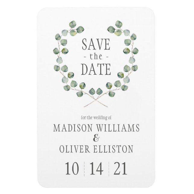 Watercolor Eucalyptus Leaf Frame | Save the Date Magnet (Vertical)