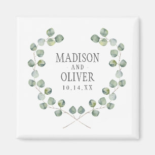 Watercolor Eucalyptus Leaf Frame Wedding Magnet