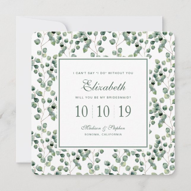 Watercolor Eucalyptus Leaf Pattern - Bridesmaid Invitation (Front)
