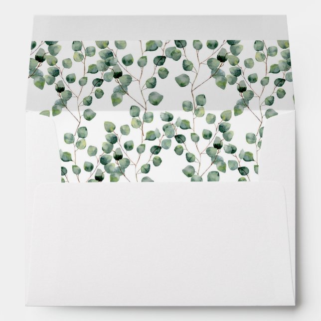 Watercolor Eucalyptus Leaf Pattern -  Wedding Envelope (Back (Bottom))
