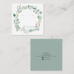 Watercolor Eucalyptus Leafy Wreath Earring Display Square Business Card