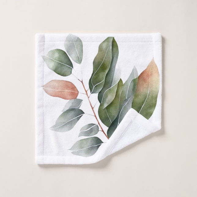 Watercolor Eucalyptus Leaves  Bath Towel Set (Wash Cloth)