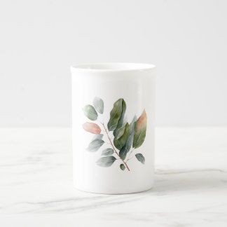 Watercolor Eucalyptus Leaves  Bone China Mug