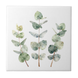 Watercolor Eucalyptus Leaves Botanical Ceramic Tile