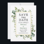 Watercolor Eucalyptus Leaves Botanical Greenery Save The Date<br><div class="desc">Modern Elegant Watercolor Botanical Greenery Save The Date Card includes eucalyptus leaves and botanical greenery foliage on a gold frame.</div>
