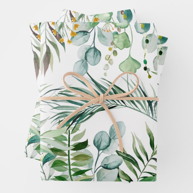  Watercolor Eucalyptus Leaves Botanical Pattern  Wrapping Paper Sheet (In situ)