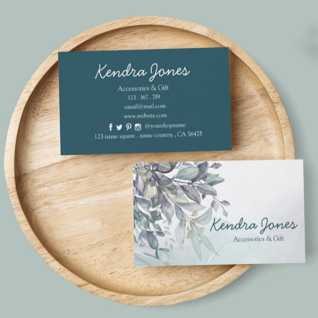 Watercolor Eucalyptus leaves Business Card (Creator Uploaded)