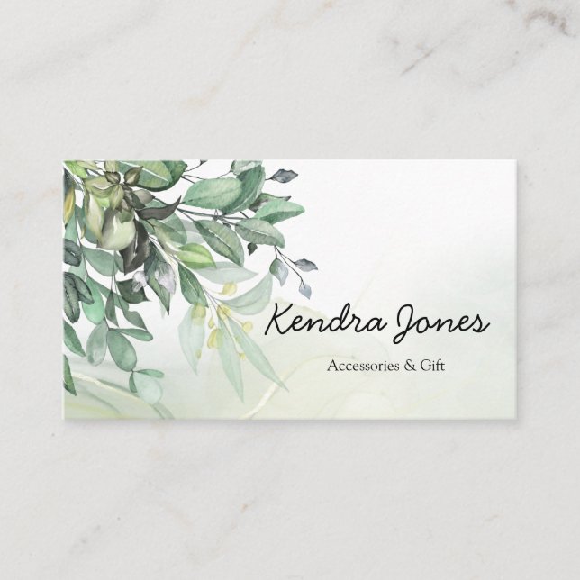 Watercolor Eucalyptus leaves Business Card (Front)