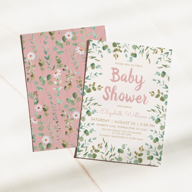 Watercolor Eucalyptus Leaves Girl Baby Shower  Invitation (Creator Uploaded)