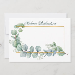 Watercolor Eucalyptus Leaves Green Greenery Gold Card