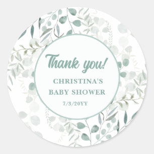 Watercolor Eucalyptus Leaves Greenery Baby Shower  Classic Round Sticker