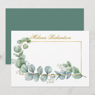 Watercolor Eucalyptus Leaves Greenery Gold Frame Card