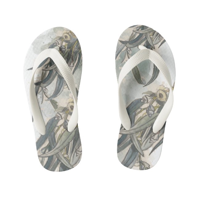 Watercolor Eucalyptus Leaves Greenery   Kid's Thongs (Footbed)