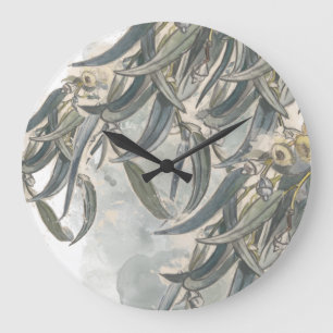 Watercolor Eucalyptus Leaves Greenery Large Clock