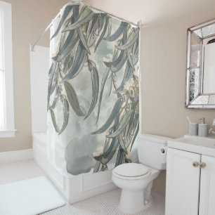Watercolor Eucalyptus Leaves Greenery  Shower Curtain