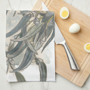 Watercolor Eucalyptus Leaves Greenery   Tea Towel