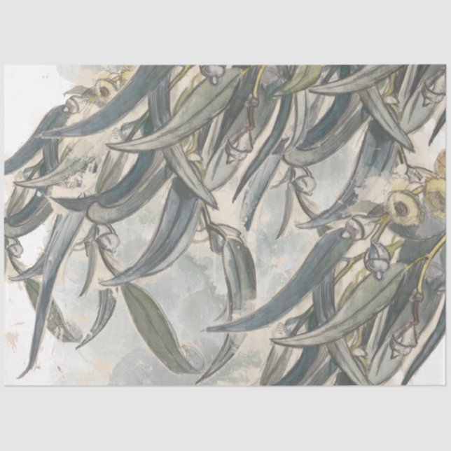 Watercolor Eucalyptus Leaves Greenery Tissue Paper (Front)