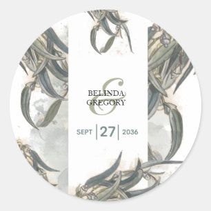 Watercolor Eucalyptus Leaves Greenery Wedding Classic Round Sticker