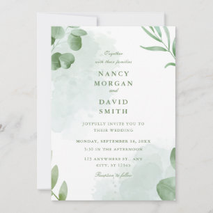 Watercolor Eucalyptus Leaves Greenery Wedding Invitation