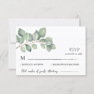 Watercolor Eucalyptus Leaves  Greenery Wedding     RSVP Card