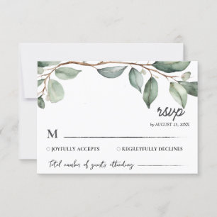 Watercolor Eucalyptus Leaves  Greenery Wedding     RSVP Card