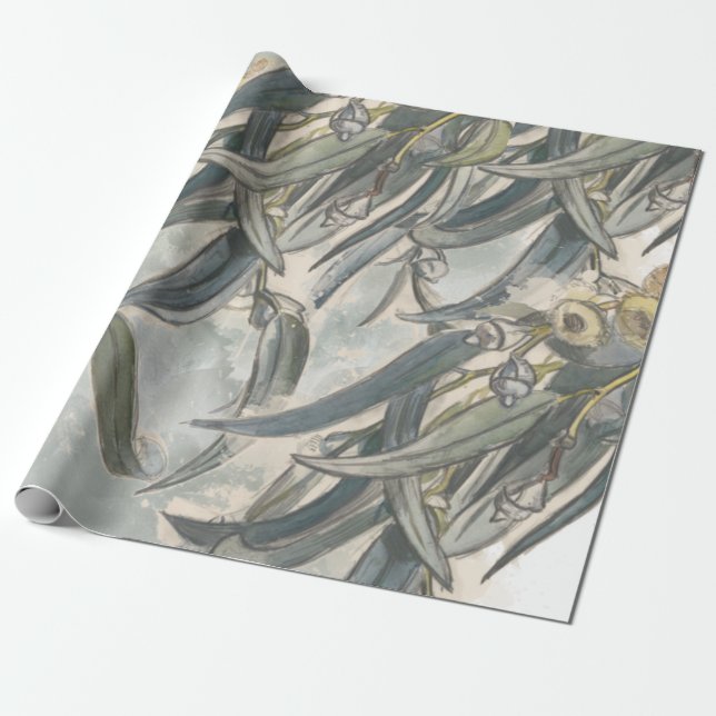 Watercolor Eucalyptus Leaves Greenery  Wrapping Paper (Unrolled)