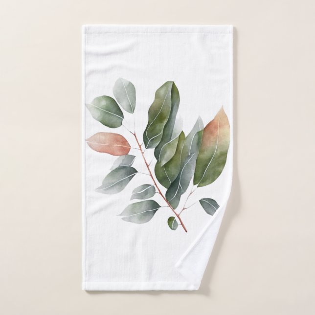 Watercolor Eucalyptus Leaves  Hand Towel (Hand Towel)