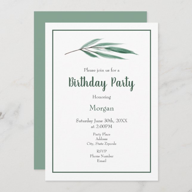 Watercolor Eucalyptus Leaves Invitation (Front/Back)