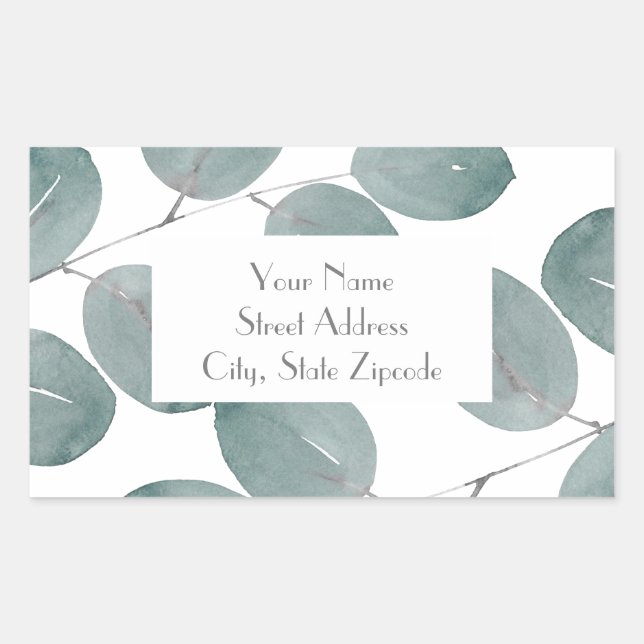 Watercolor Eucalyptus Leaves Labels (Front)