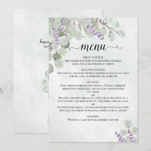 Watercolor Eucalyptus Leaves & Lavender Wedding Menu