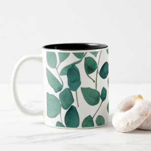 Watercolor Eucalyptus Leaves Pattern Two-Tone Coffee Mug