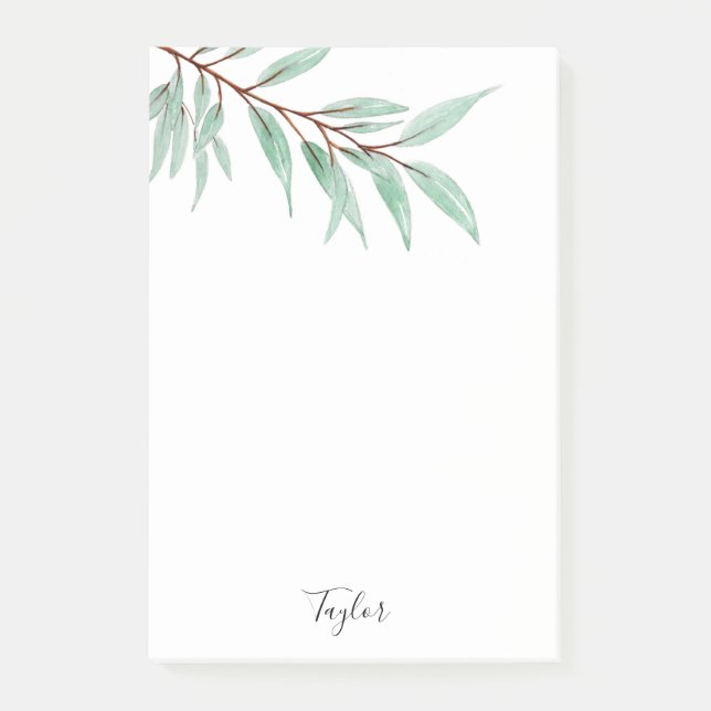 Watercolor Eucalyptus Leaves Post-it Notes (Front)