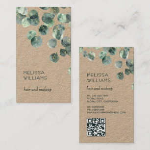 Watercolor Eucalyptus Leaves Qr Code Rustic Business Card