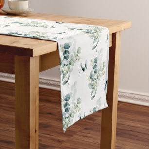 Watercolor eucalyptus leaves short table runner