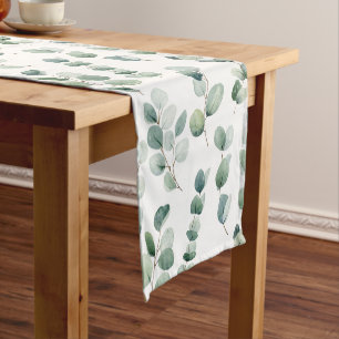 Watercolor eucalyptus leaves  short table runner