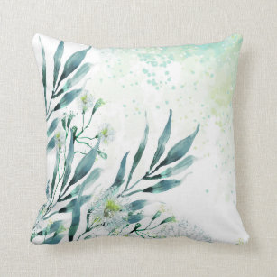 Watercolor eucalyptus leaves style cushion