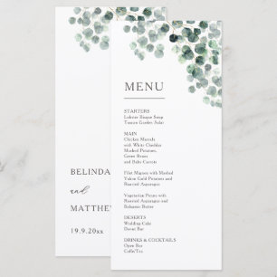 Watercolor Eucalyptus Leaves Wedding Menu