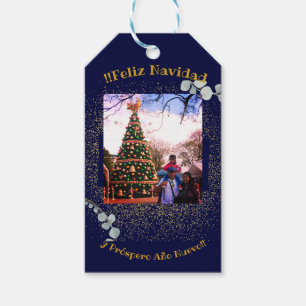 Watercolor Eucalyptus Modern Feliz Navidad Glitter Gift Tags