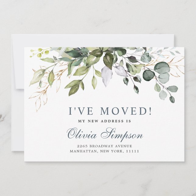Watercolor Eucalyptus Moving Announcement Cards (Front)