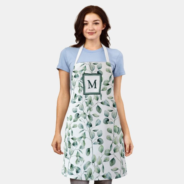 Watercolor Eucalyptus Pattern Apron (Worn)