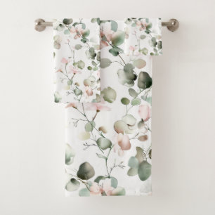 Watercolor Eucalyptus Pattern Bath Towel Set