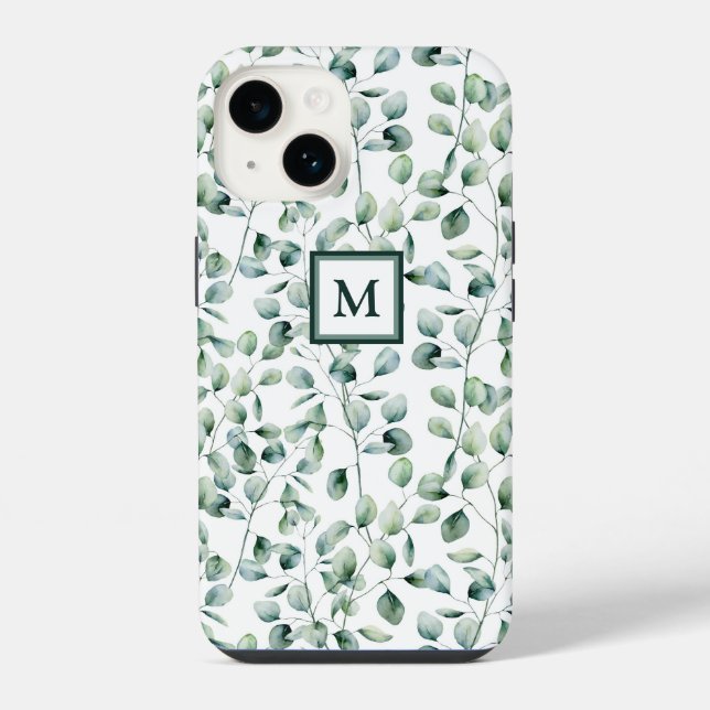 Watercolor Eucalyptus Pattern iPhone Case (Back)