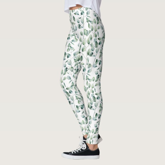 Watercolor Eucalyptus Pattern Leggings (Left)