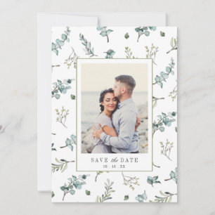 Watercolor Eucalyptus Pattern Photo Wedding Save The Date