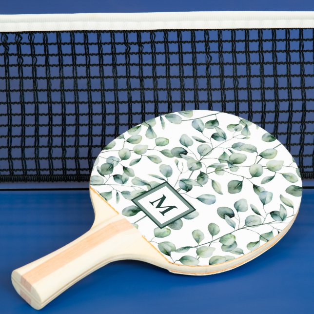Watercolor Eucalyptus Pattern Ping Pong Paddle (Insitu)