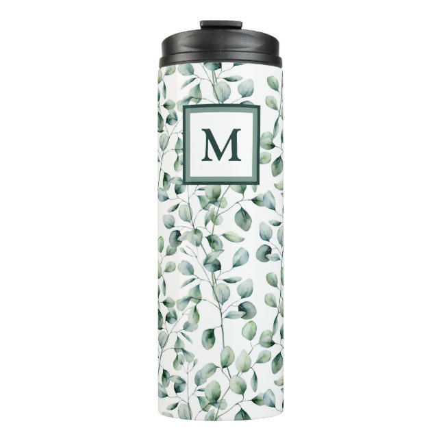 Watercolor Eucalyptus Pattern Thermal Tumbler (Front)