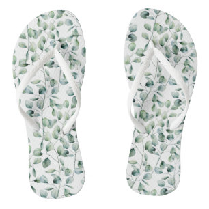 Watercolor Eucalyptus Pattern Thongs