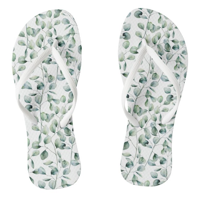 Watercolor Eucalyptus Pattern Thongs (Footbed)