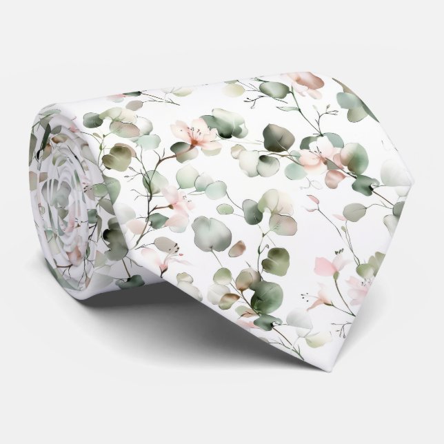 Watercolor Eucalyptus Pattern Tie (Rolled)
