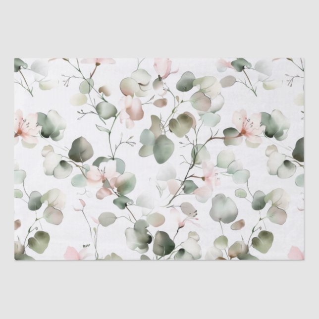 Watercolor Eucalyptus Pattern Tissue Paper (Front)